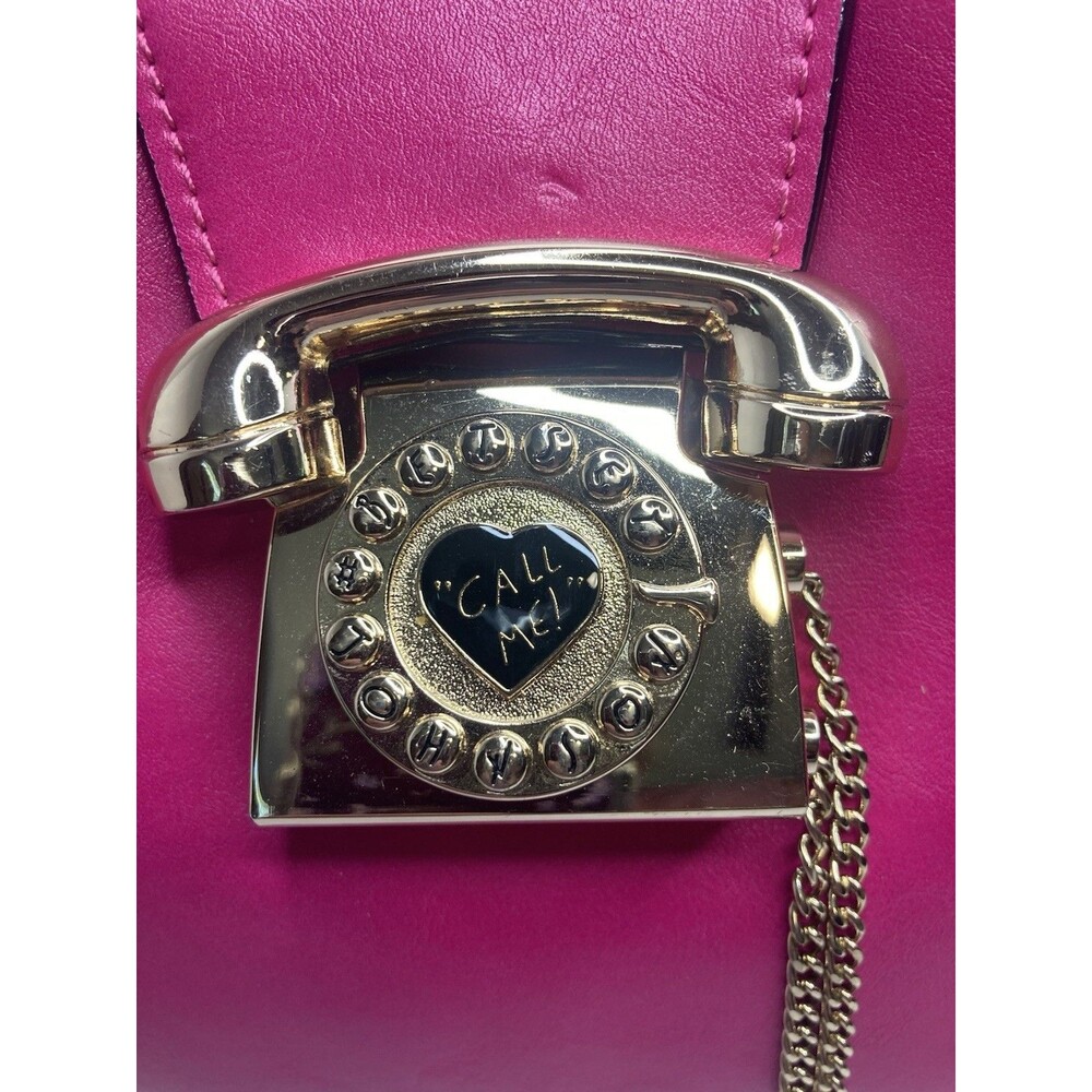 Betsey Johnson Satchel Crossbody Hot Pink Gold Telephone Coquette Barbie Glam - Picture 9 of 16